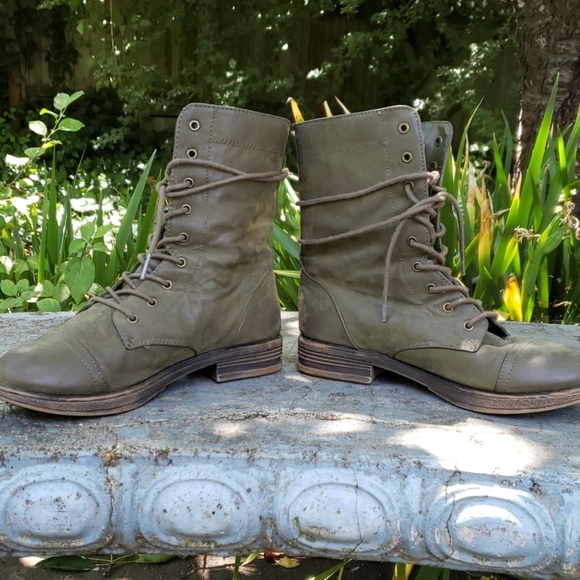 Lace Up Green Combat Moto Ankle Boots Booties 7.5 - Picture 2 of 7